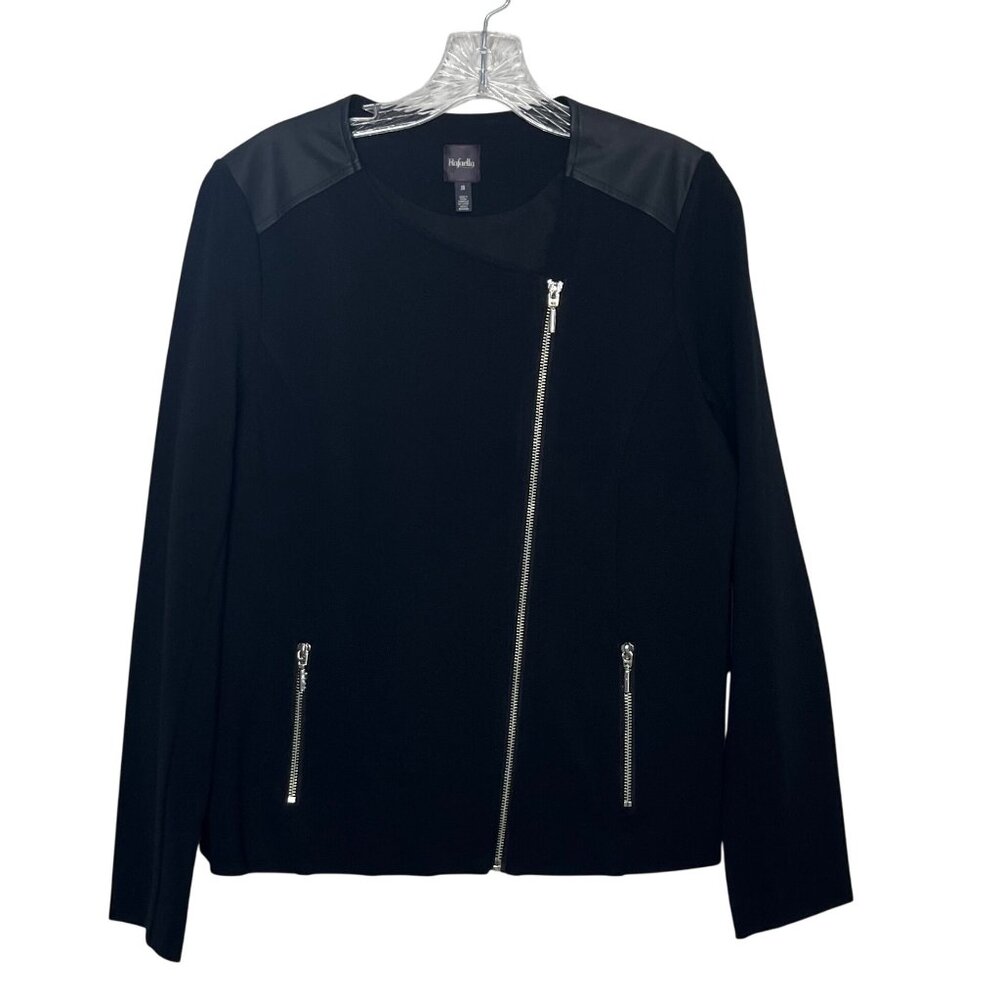 Rafaella Moto Jacket Womens Size 10 Black New Faux Leather Modern Tapestry
